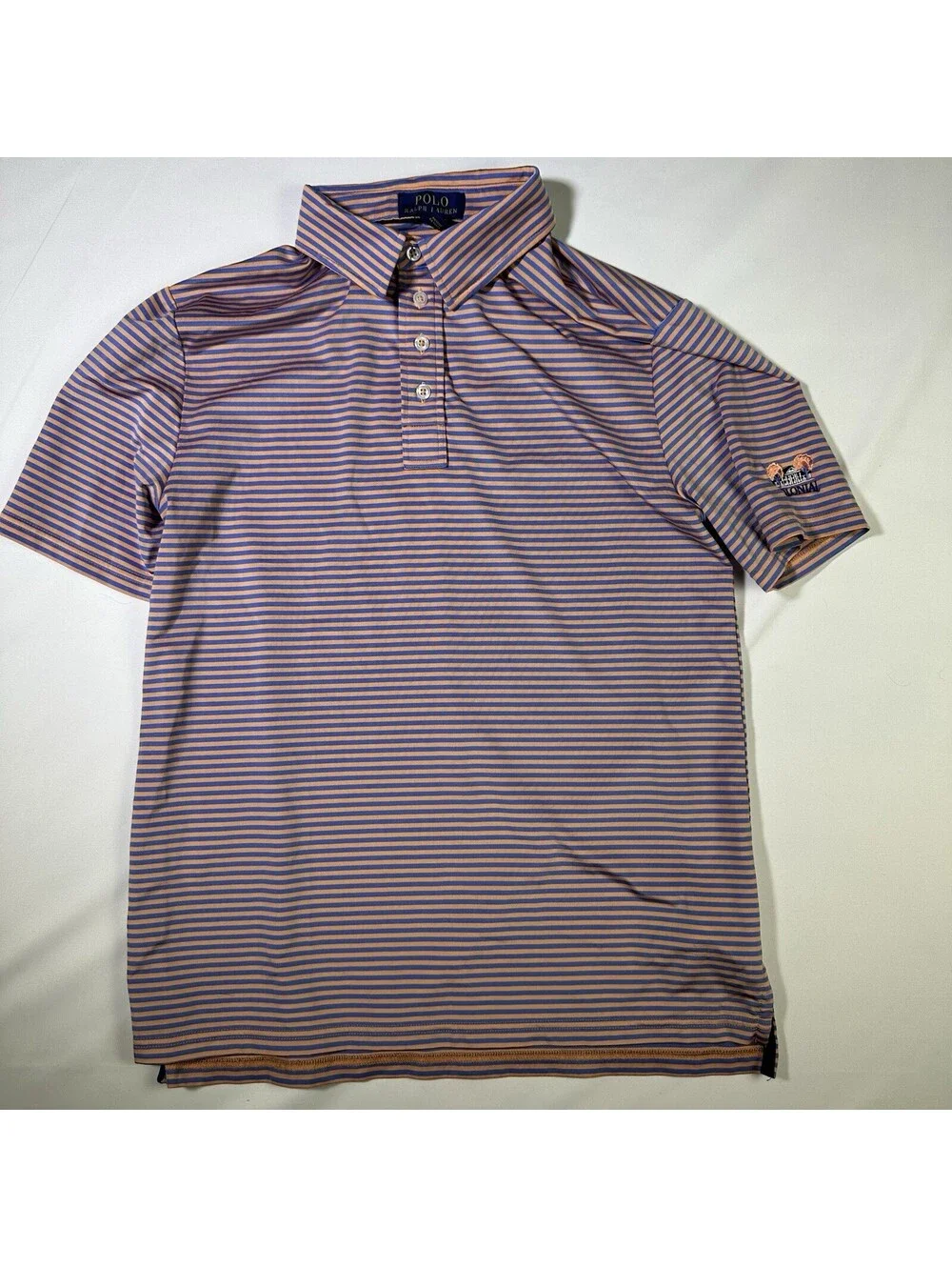 Polo Ralph Lauren Performance Striped Polo Shirt Boys Large 14-16 Orange Blue